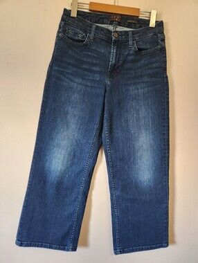 JEN7 by 7 For All Mankind Cropped Wide Leg Jeans Blue Wash Size 6 EUC